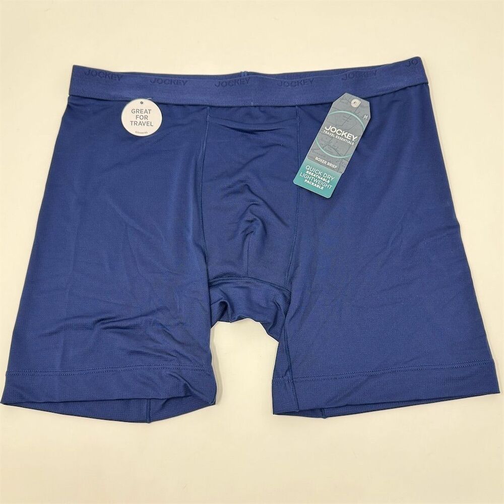 Jockey Men's M Travel Essentials Boxer Briefs Dress Blue Polyester Spandex